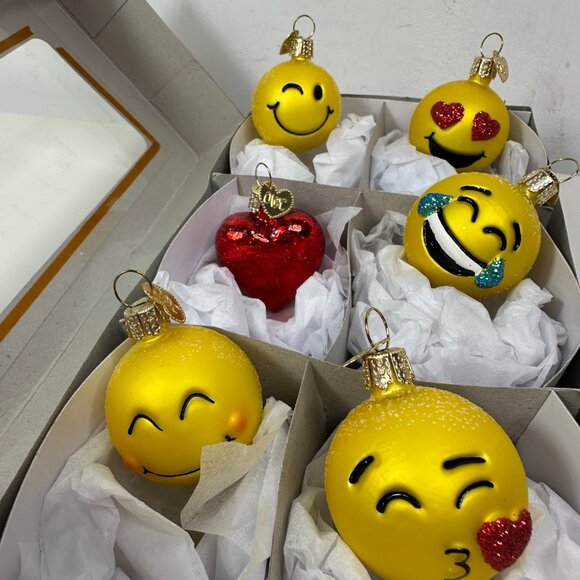 Old World Christmas Mini Emoji Glass Christmas Ornament SET Of 6 - Picture 9 of 9